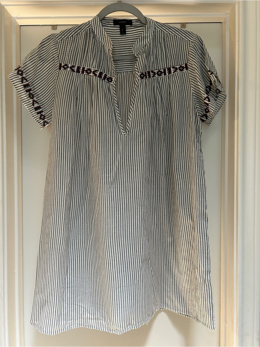 J. Crew Navy and White Striped Embroidered V-Neck Mini Dress, Cover Up